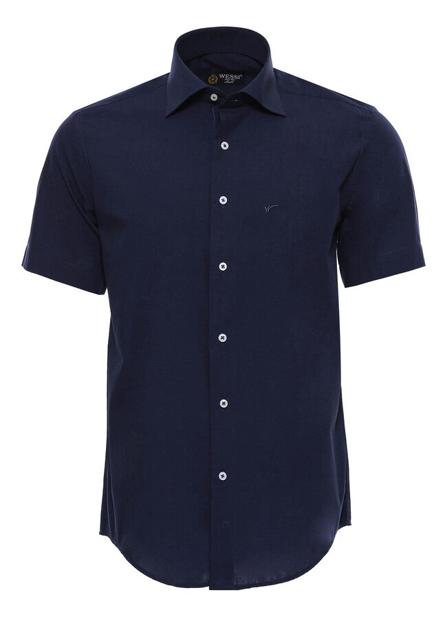 WSS Short Sleeve Poly Cotton Slim Fit Navy Blue Men Shirt  - Santarém