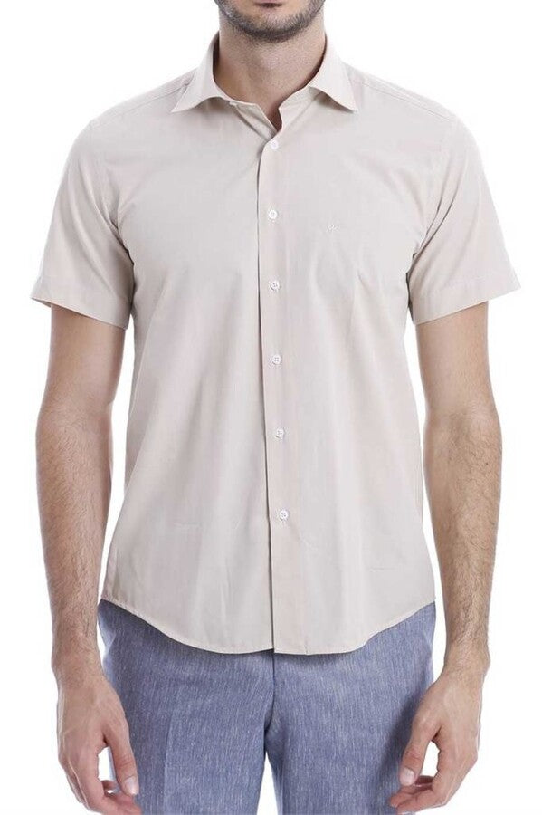 WSS Short Sleeves Poly Cotton Slim Fit Cream Men Shirt  - Oakley