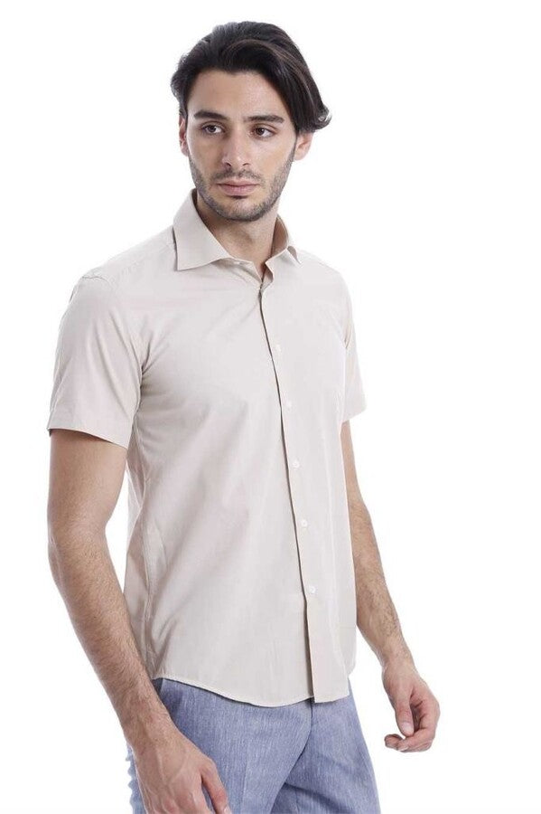 WSS Short Sleeves Poly Cotton Slim Fit Cream Men Shirt  - Oakley