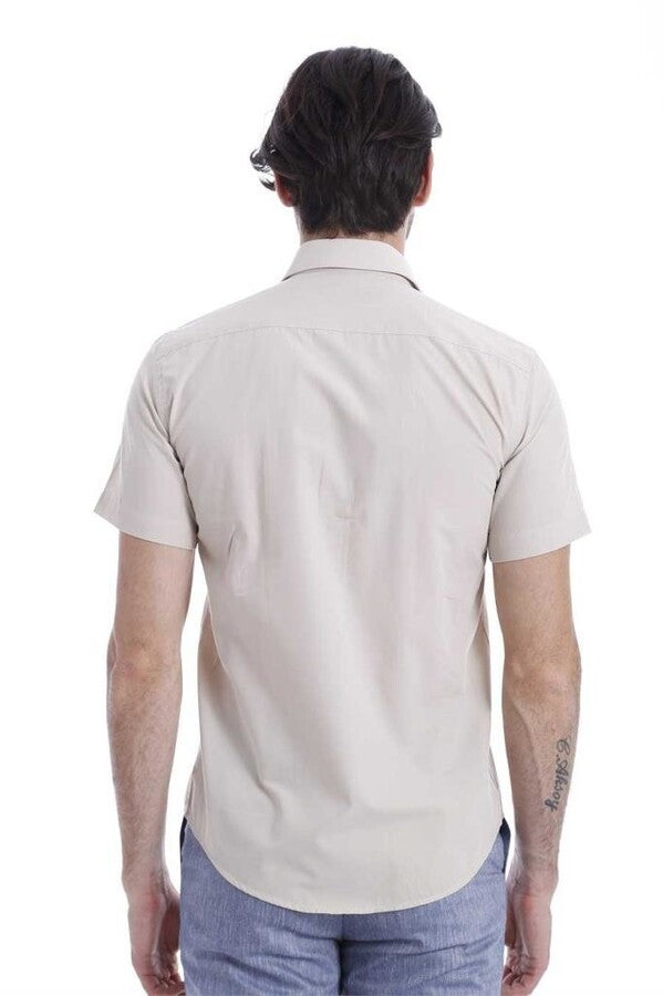 WSS Short Sleeves Poly Cotton Slim Fit Cream Men Shirt  - Oakley