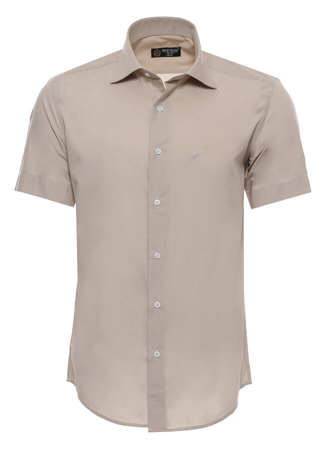 WSS Short Sleeves Poly Cotton Slim Fit Cream Men Shirt  - Oakley
