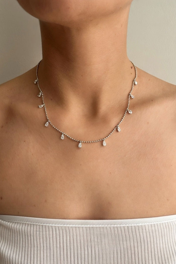 Silver Damla Taşlı Zincir Kolye - Joliette