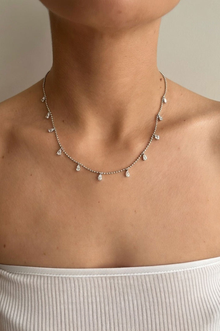 Silver Damla Taşlı Zincir Kolye - Joliette