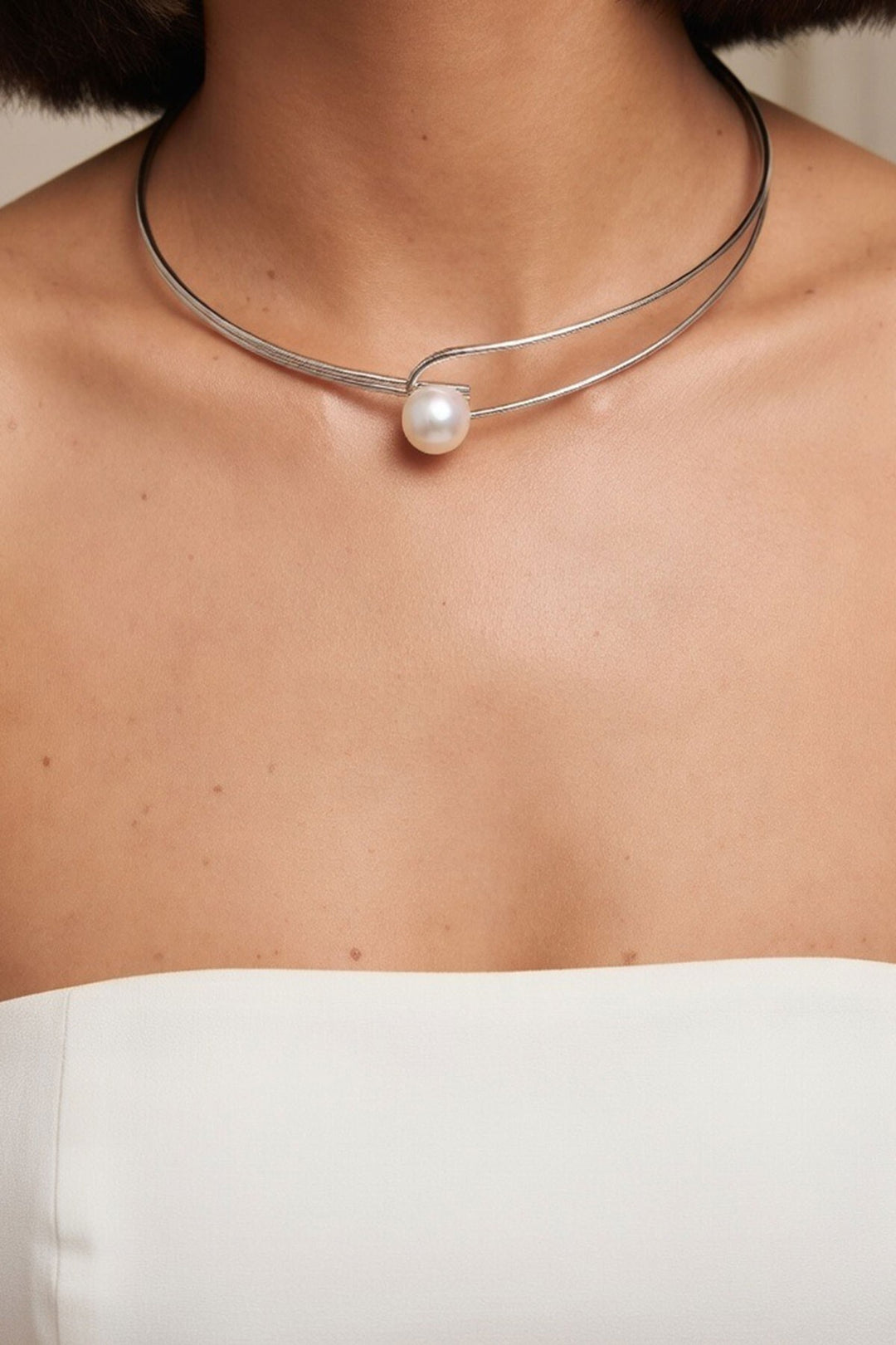 Silver İnci Detaylı Tasma Choker Kolye - Konstanz