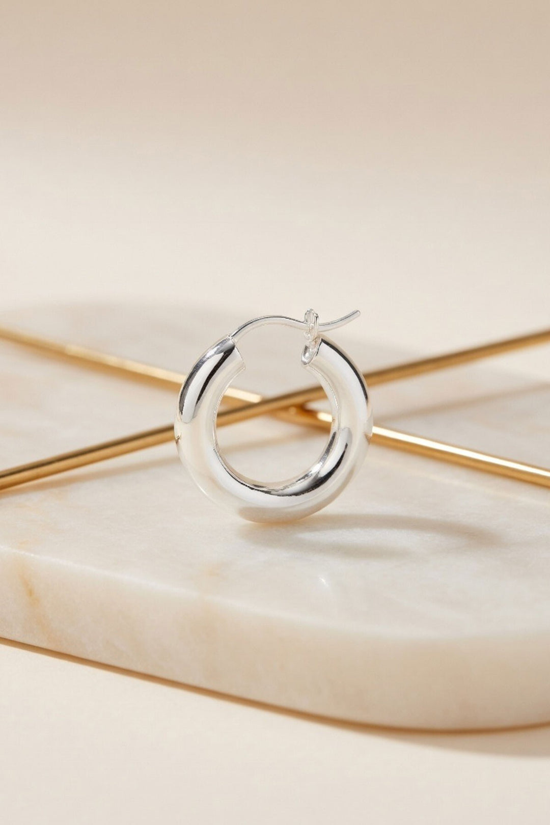 Silver Oval Kenarlı Mini Halka Küpe - Nueva Rosita