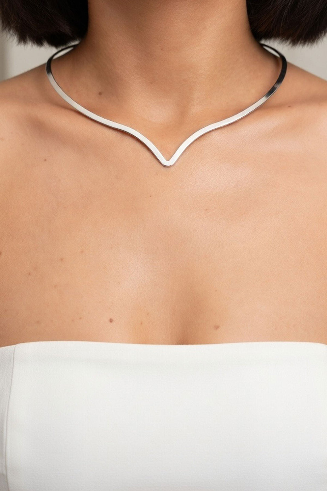 Silver Özel Kesimli Tasma Choker Kolye - Roy