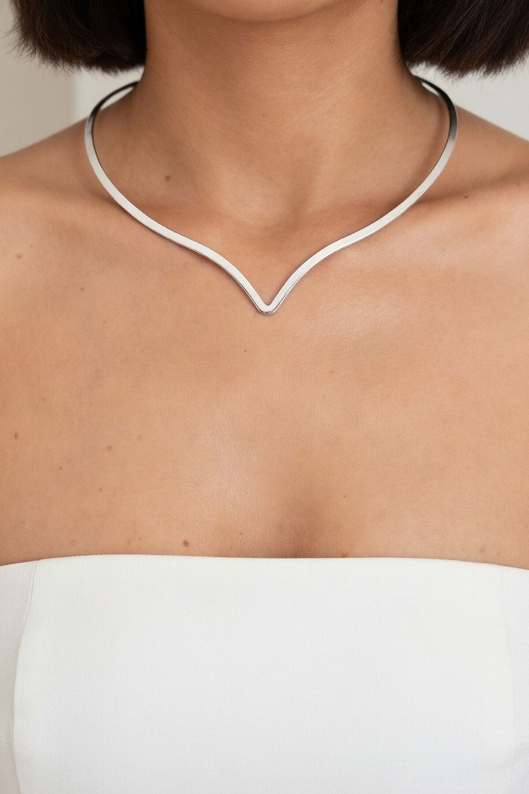 Silver Özel Kesimli Tasma Choker Kolye - Roy