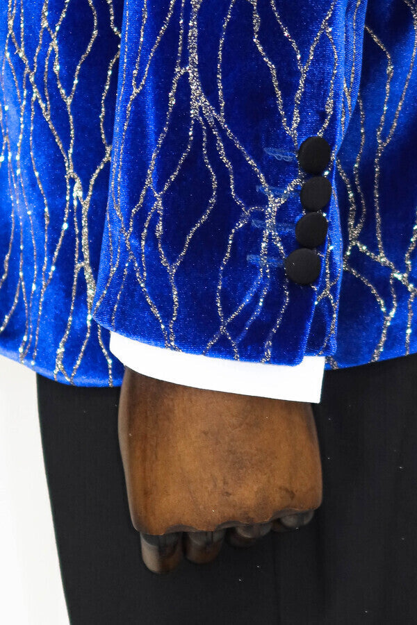 WSS Silver Patterned Blue Men Prom Blazer  - Istog