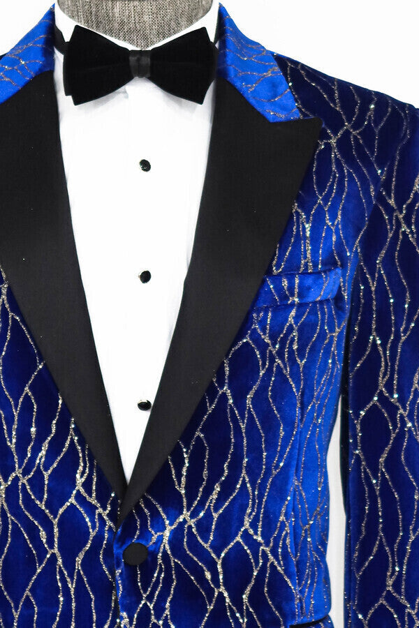 WSS Silver Patterned Blue Men Prom Blazer  - Istog