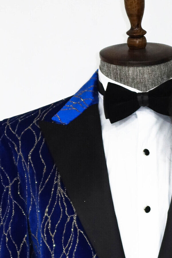 WSS Silver Patterned Blue Men Prom Blazer  - Istog