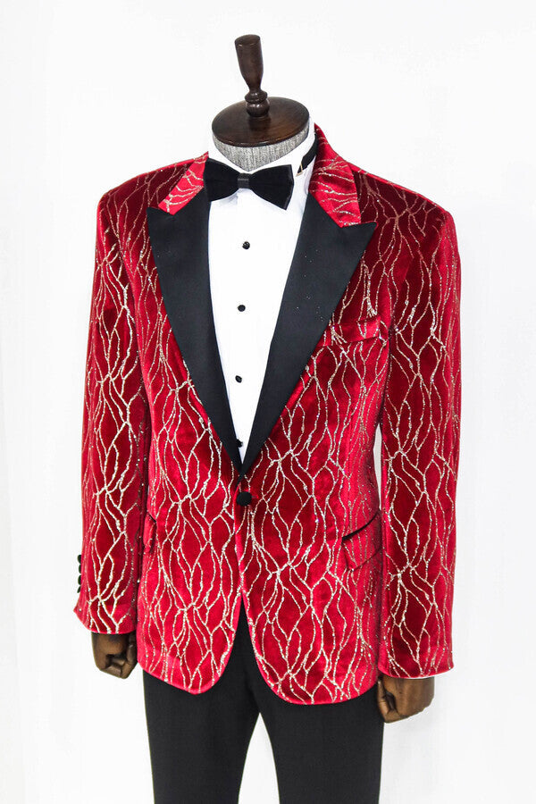 WSS Silver Patterned Burgundy Men Prom Blazer  - Cesano Maderno