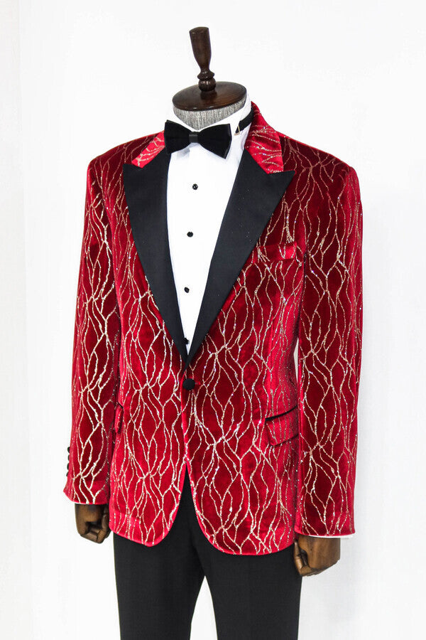 WSS Silver Patterned Burgundy Men Prom Blazer  - Cesano Maderno