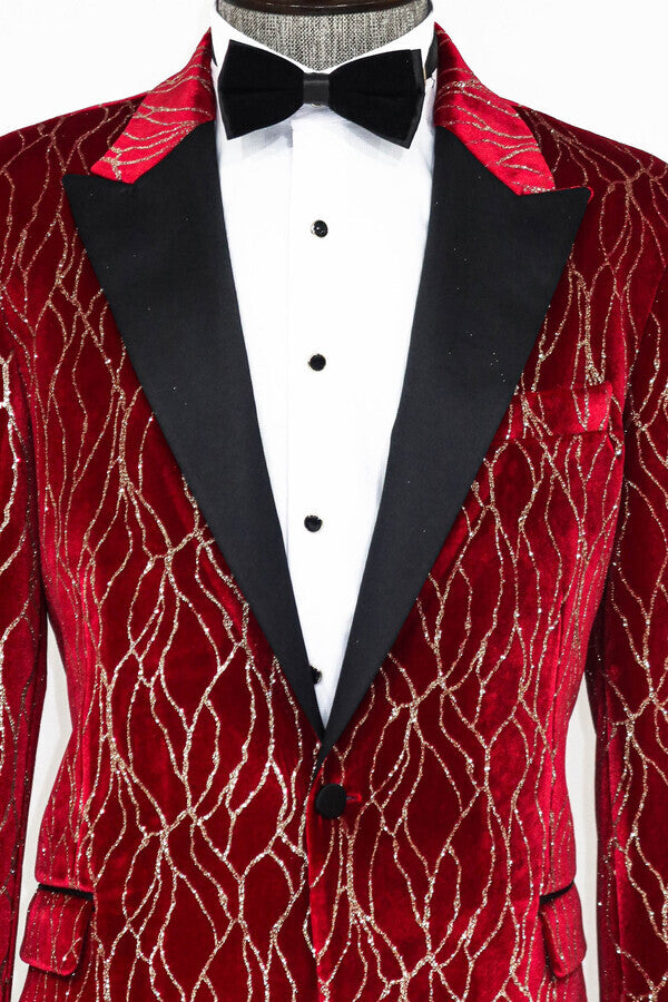 WSS Silver Patterned Burgundy Men Prom Blazer  - Cesano Maderno