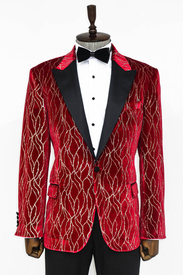 WSS Silver Patterned Burgundy Men Prom Blazer  - Cesano Maderno
