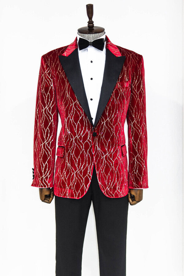 WSS Silver Patterned Burgundy Men Prom Blazer  - Cesano Maderno
