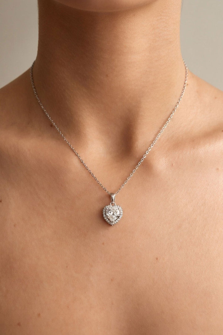 Silver Taşlı Kalp Zincir Kolye - Skokie