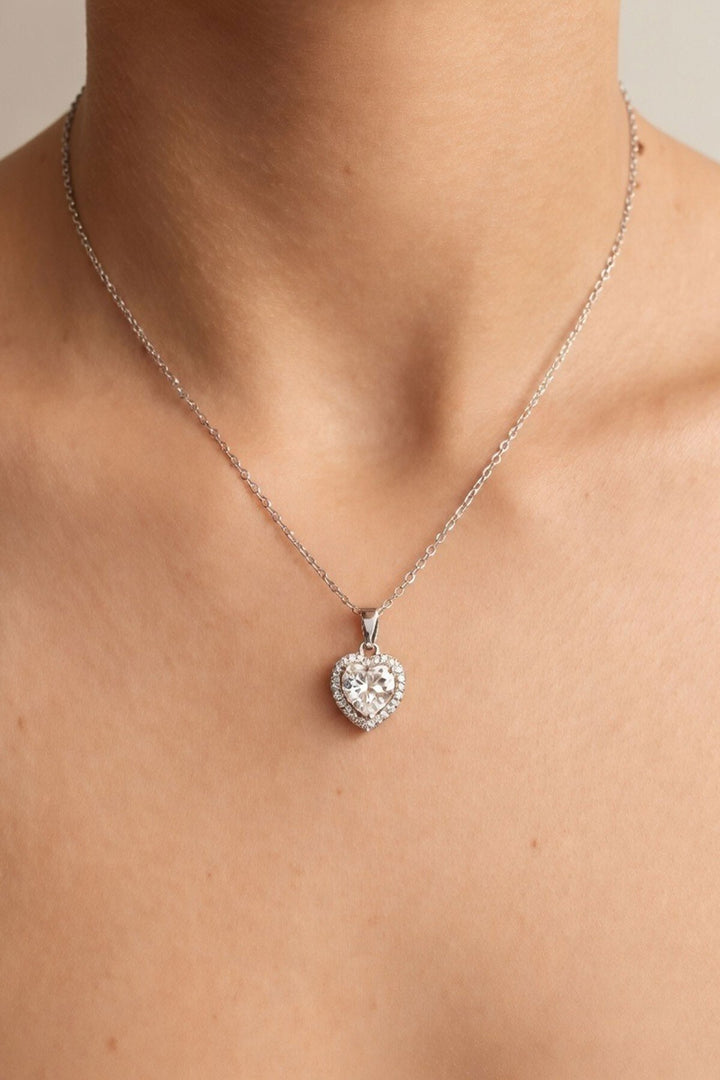 Silver Taşlı Kalp Zincir Kolye - Skokie