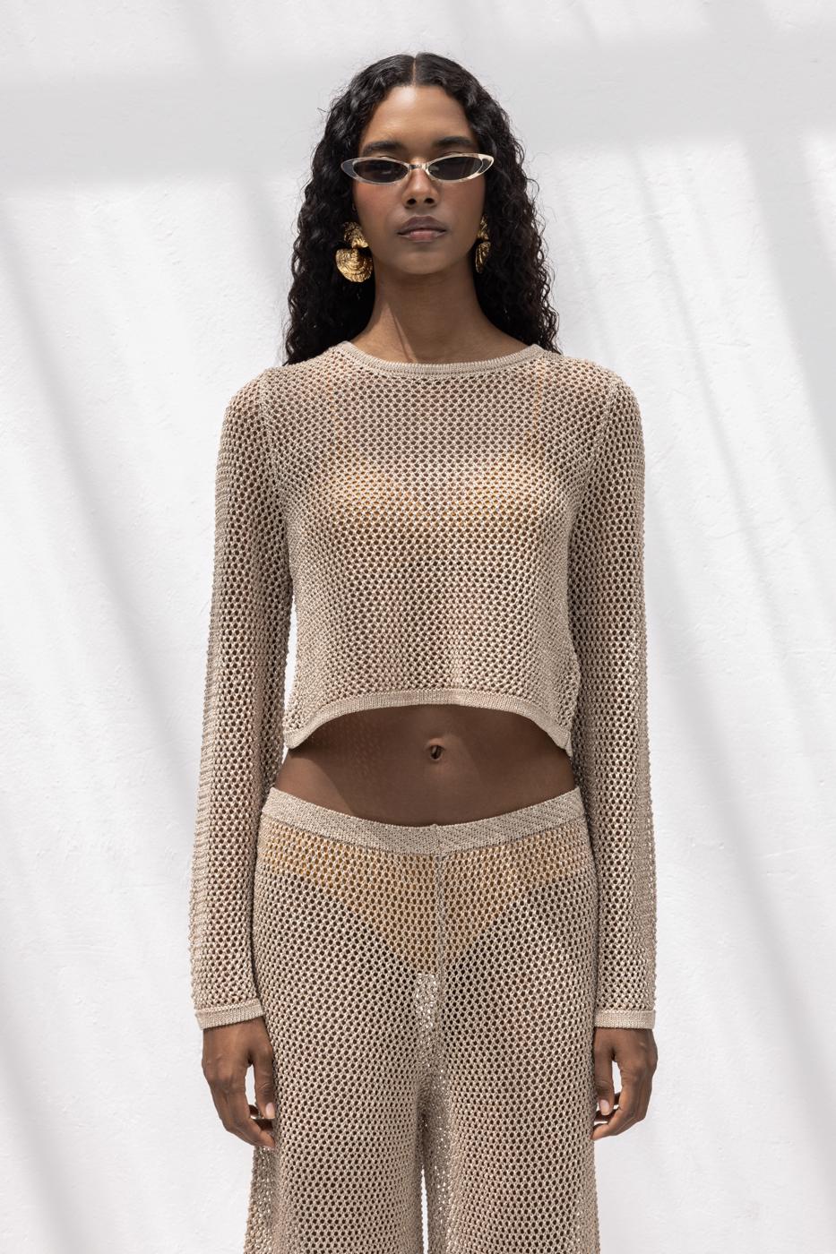 BSL Women Glittery Crop Beach Knit Blouse - Hacienda Heights
