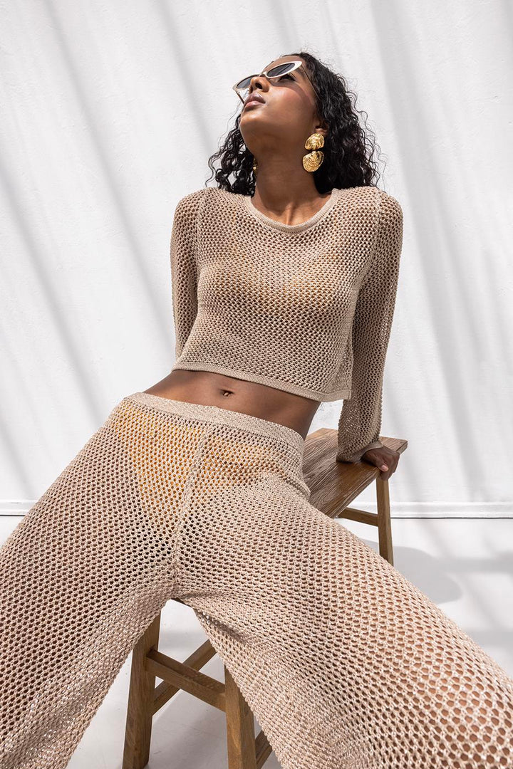 BSL Women Glittery Knitted Loose Beach Pants - Wheaton