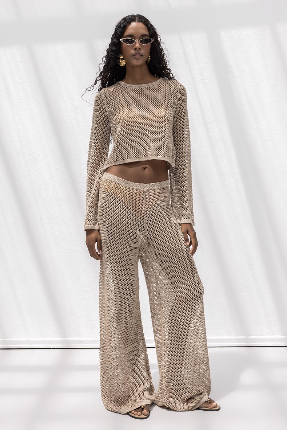 BSL Women Glittery Knitted Loose Beach Pants - Wheaton