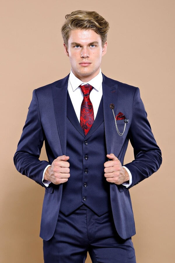 WSS Single Button Dark Blue Vested Suit  - Leyland