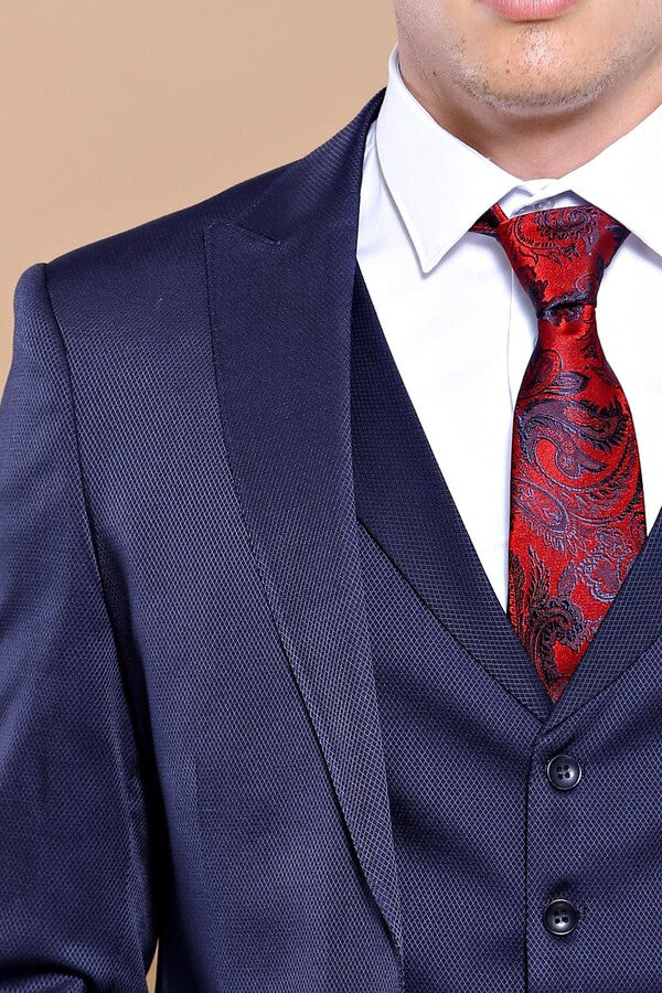 WSS Single Button Dark Blue Vested Suit  - Leyland