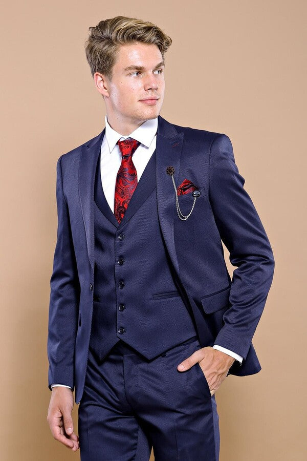WSS Single Button Dark Blue Vested Suit  - Leyland