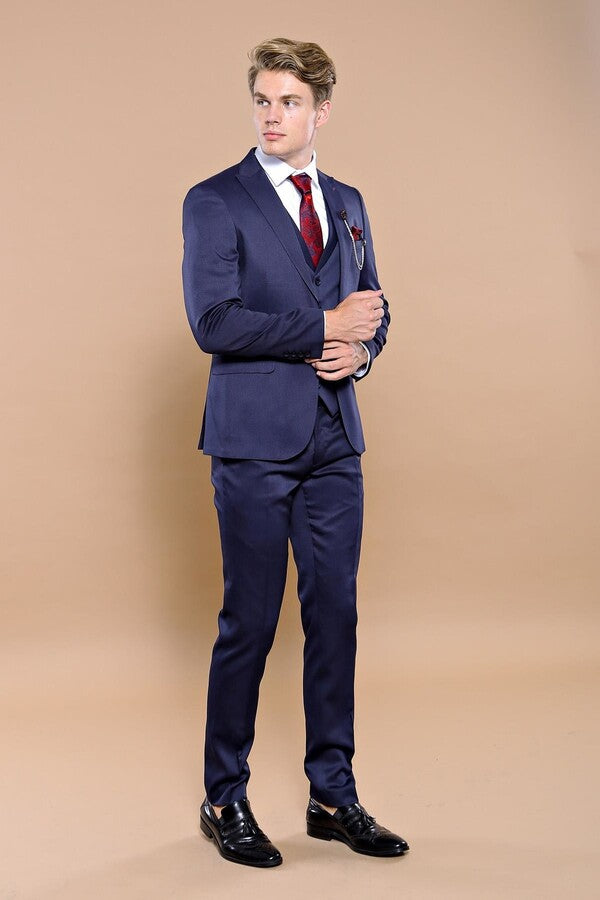 WSS Single Button Dark Blue Vested Suit  - Leyland