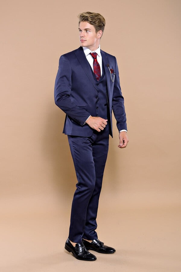 WSS Single Button Dark Blue Vested Suit  - Leyland