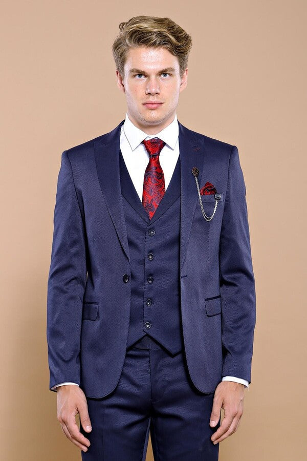 WSS Single Button Dark Blue Vested Suit  - Leyland