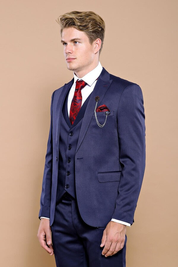 WSS Single Button Dark Blue Vested Suit  - Leyland