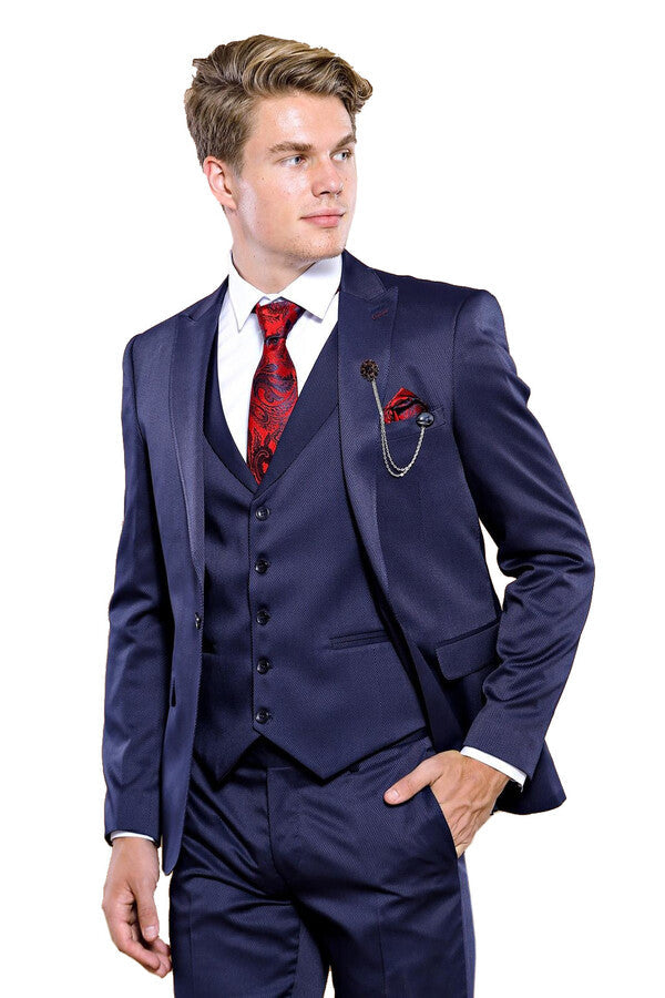 WSS Single Button Dark Blue Vested Suit  - Leyland