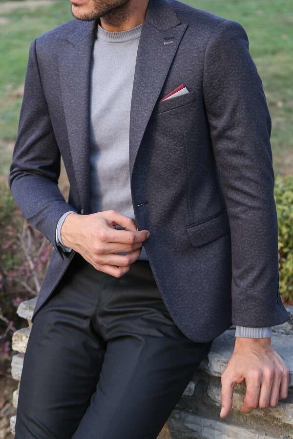 WSS Single Button Double Vent Pointed Collar Navy Blue Blazer  - Caerphilly