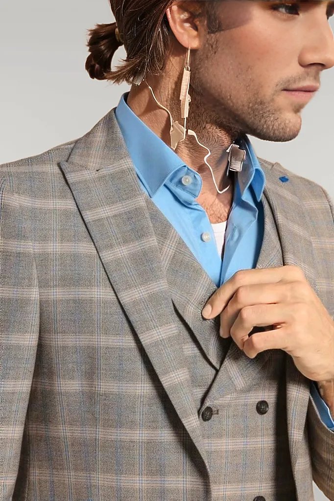 WSS Single Button Peak Lapel 3-Piece Suit in Beige - Singen