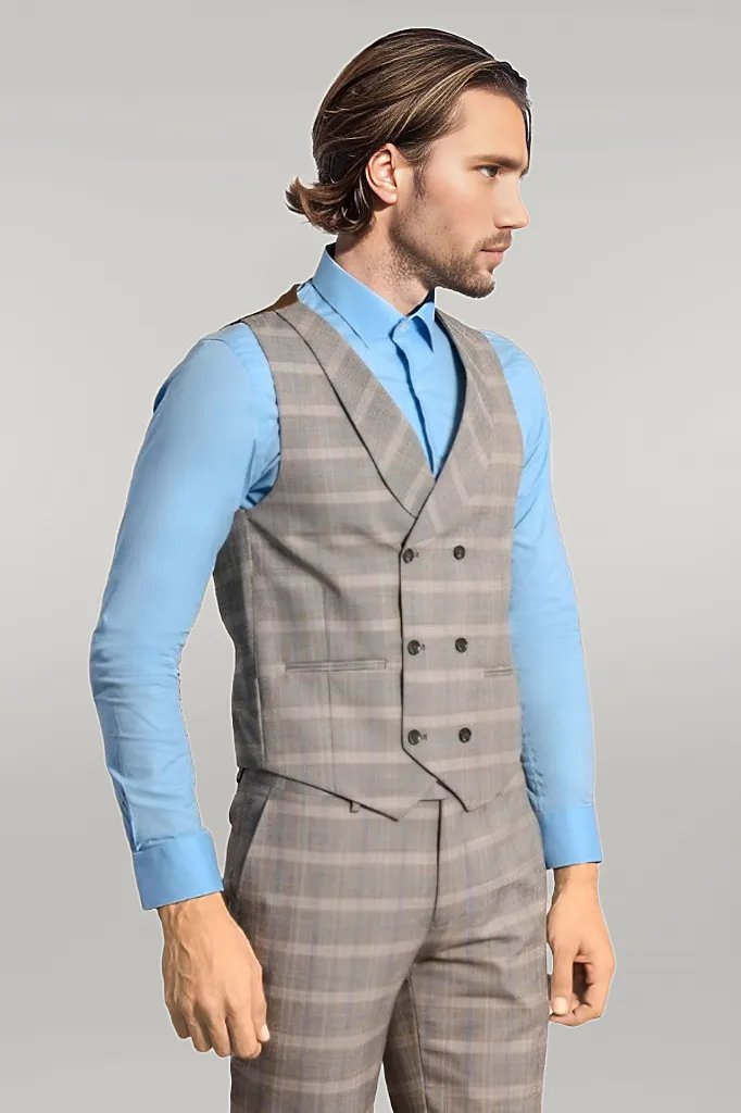 WSS Single Button Peak Lapel 3-Piece Suit in Beige - Singen