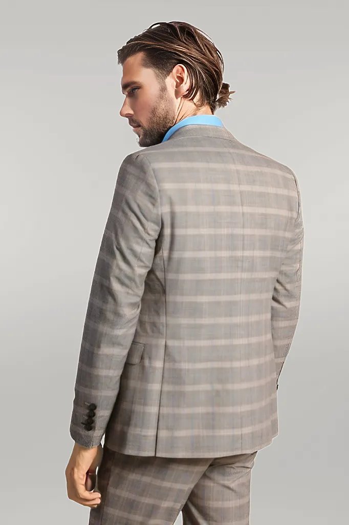 WSS Single Button Peak Lapel 3-Piece Suit in Beige - Singen