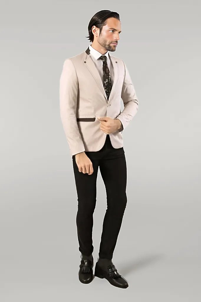 WSS Single Button Standing Collar Cream Men Blazer  - Singen