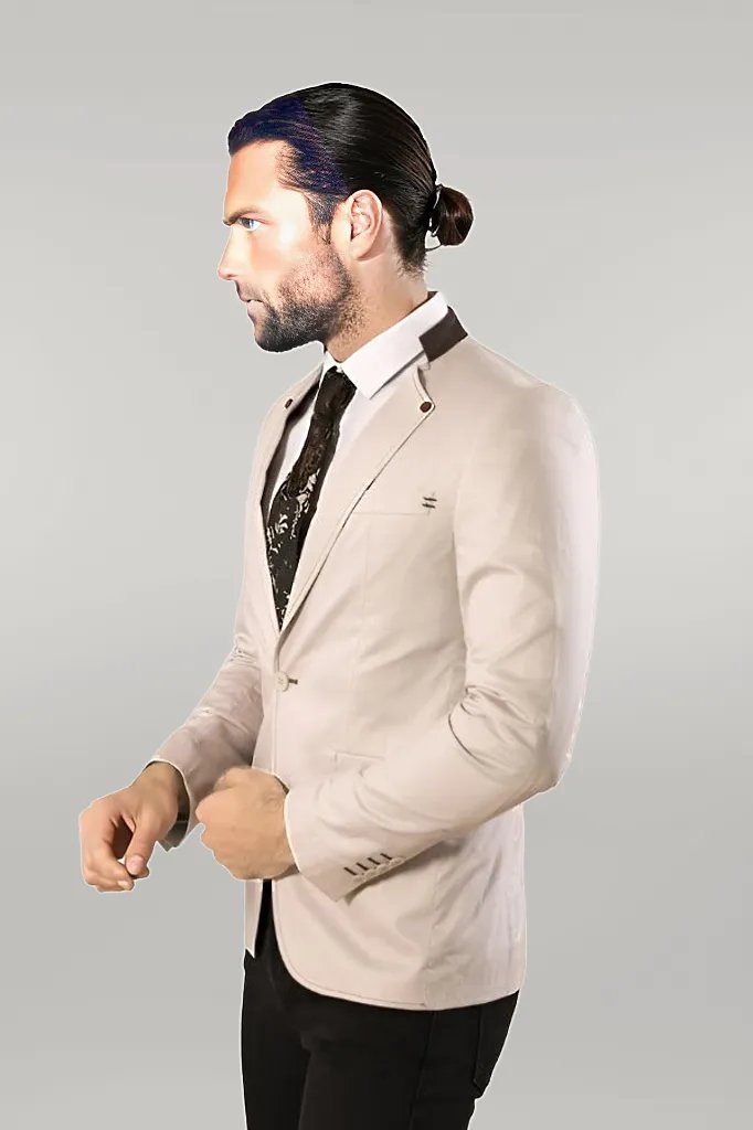 WSS Single Button Standing Collar Cream Men Blazer  - Singen