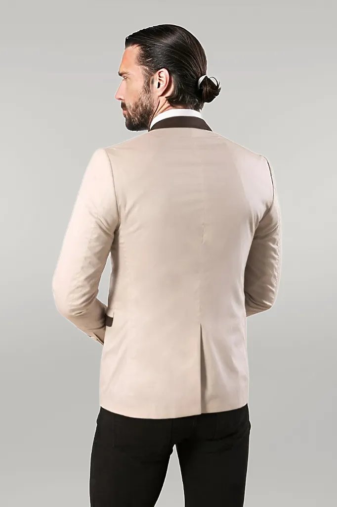 WSS Single Button Standing Collar Cream Men Blazer  - Singen