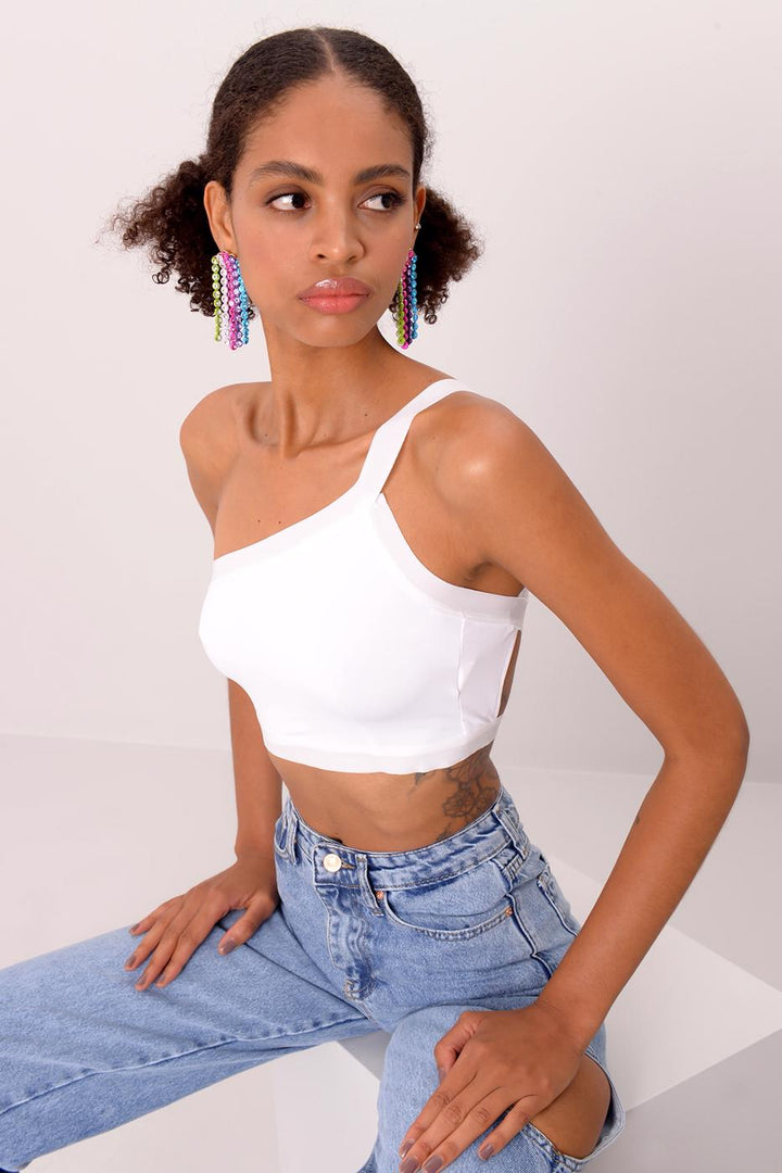 BSL Women One Shoulder Strapped Back Crop Top - Gijón