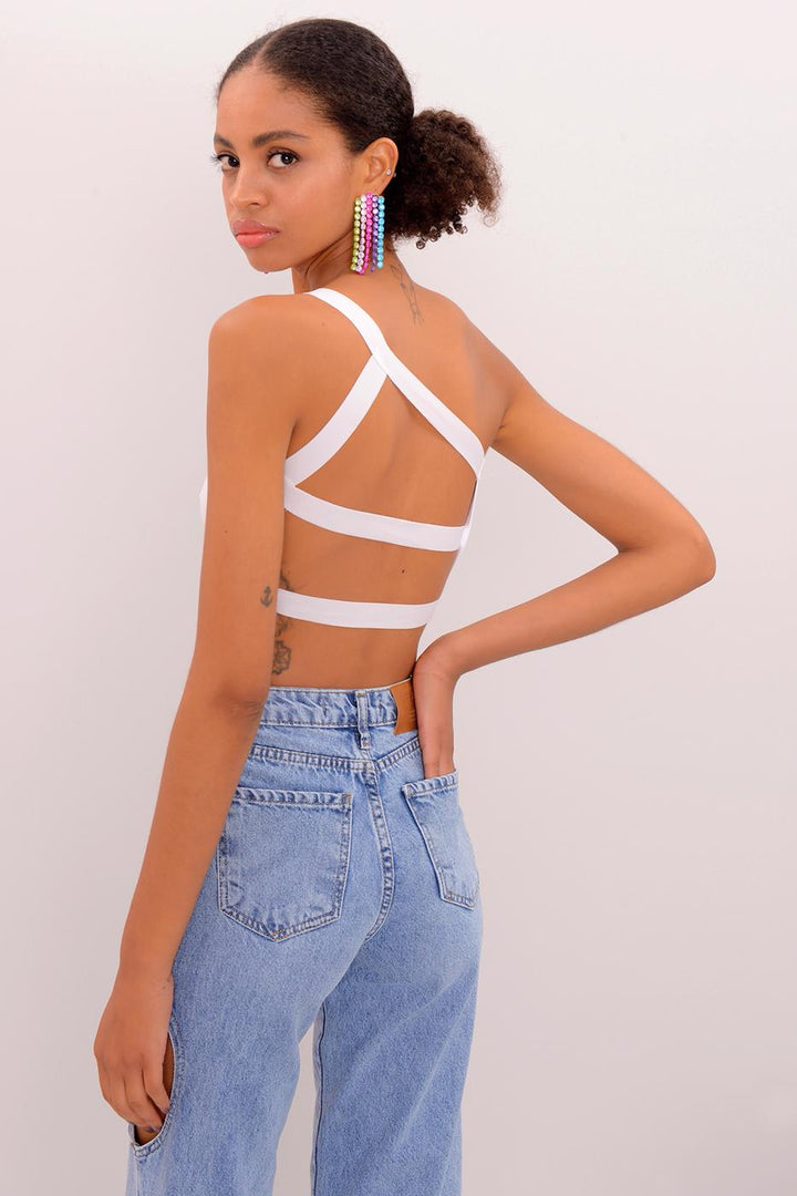 BSL Women One Shoulder Strapped Back Crop Top - Gijón