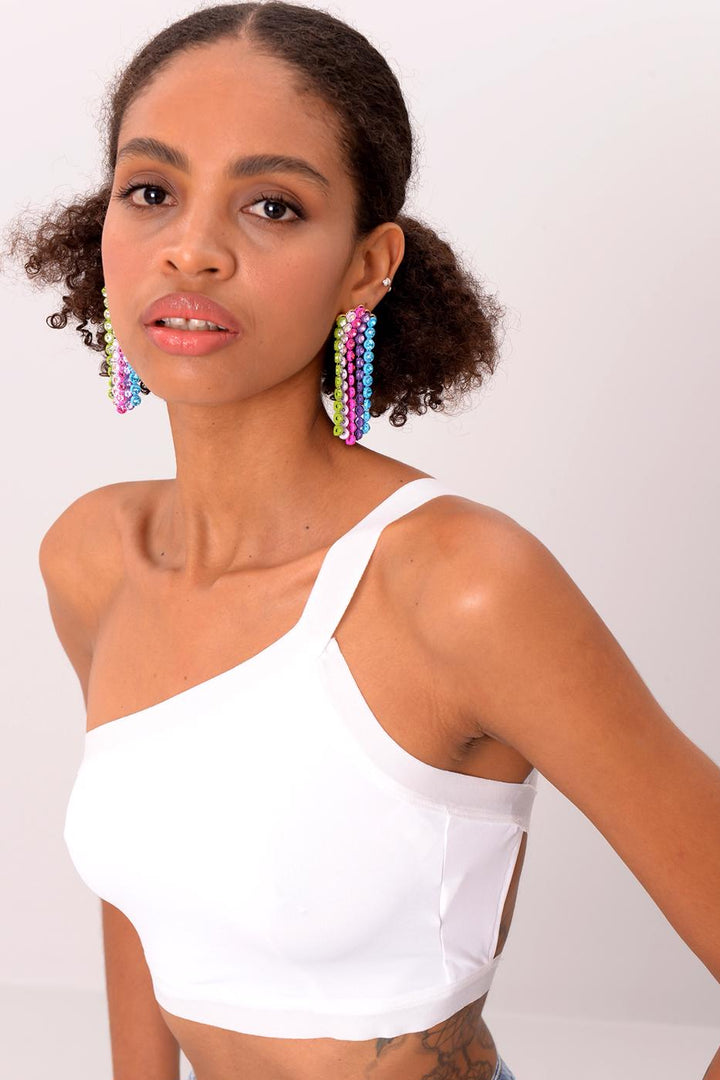 BSL Women One Shoulder Strapped Back Crop Top - Gijón