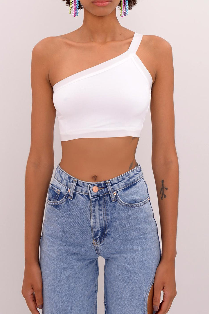 BSL Women One Shoulder Strapped Back Crop Top - Gijón