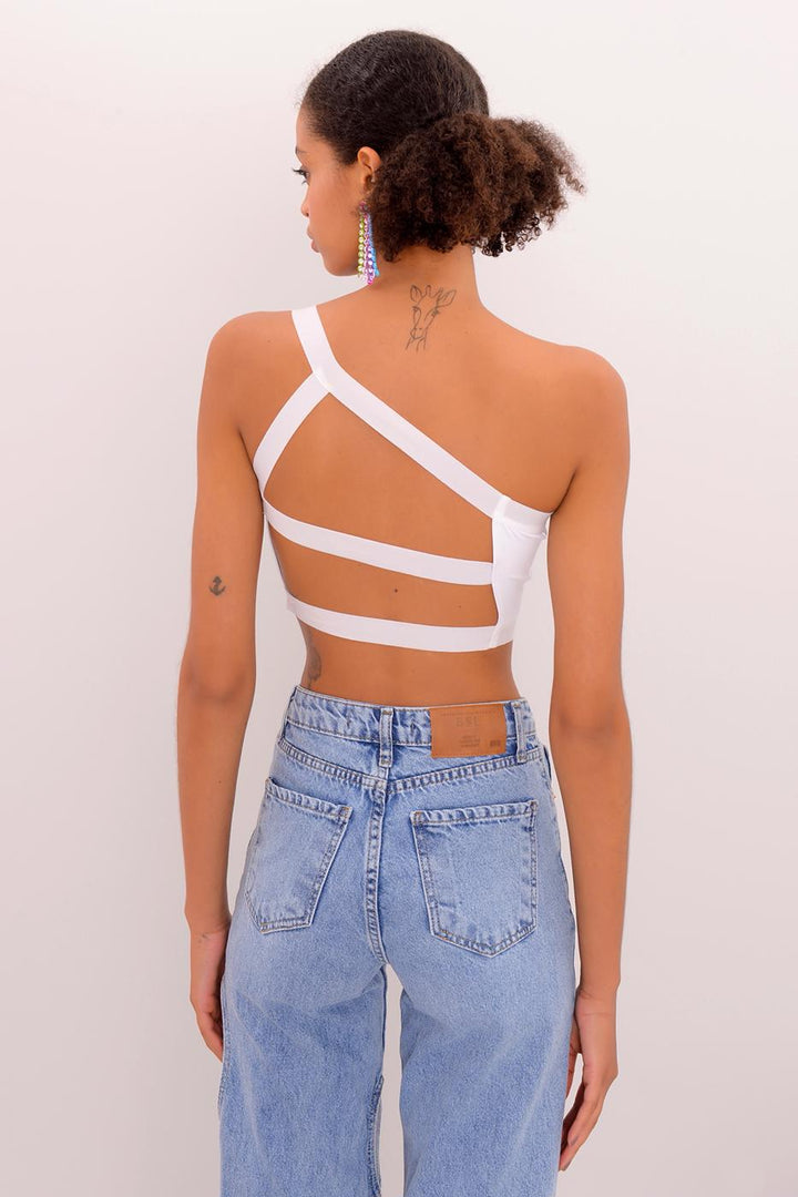 BSL Women One Shoulder Strapped Back Crop Top - Gijón