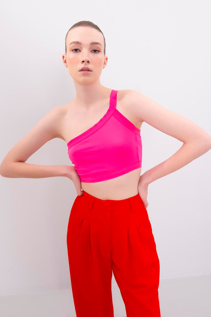 BSL Women One Shoulder Strapped Back Crop Top - Dachau