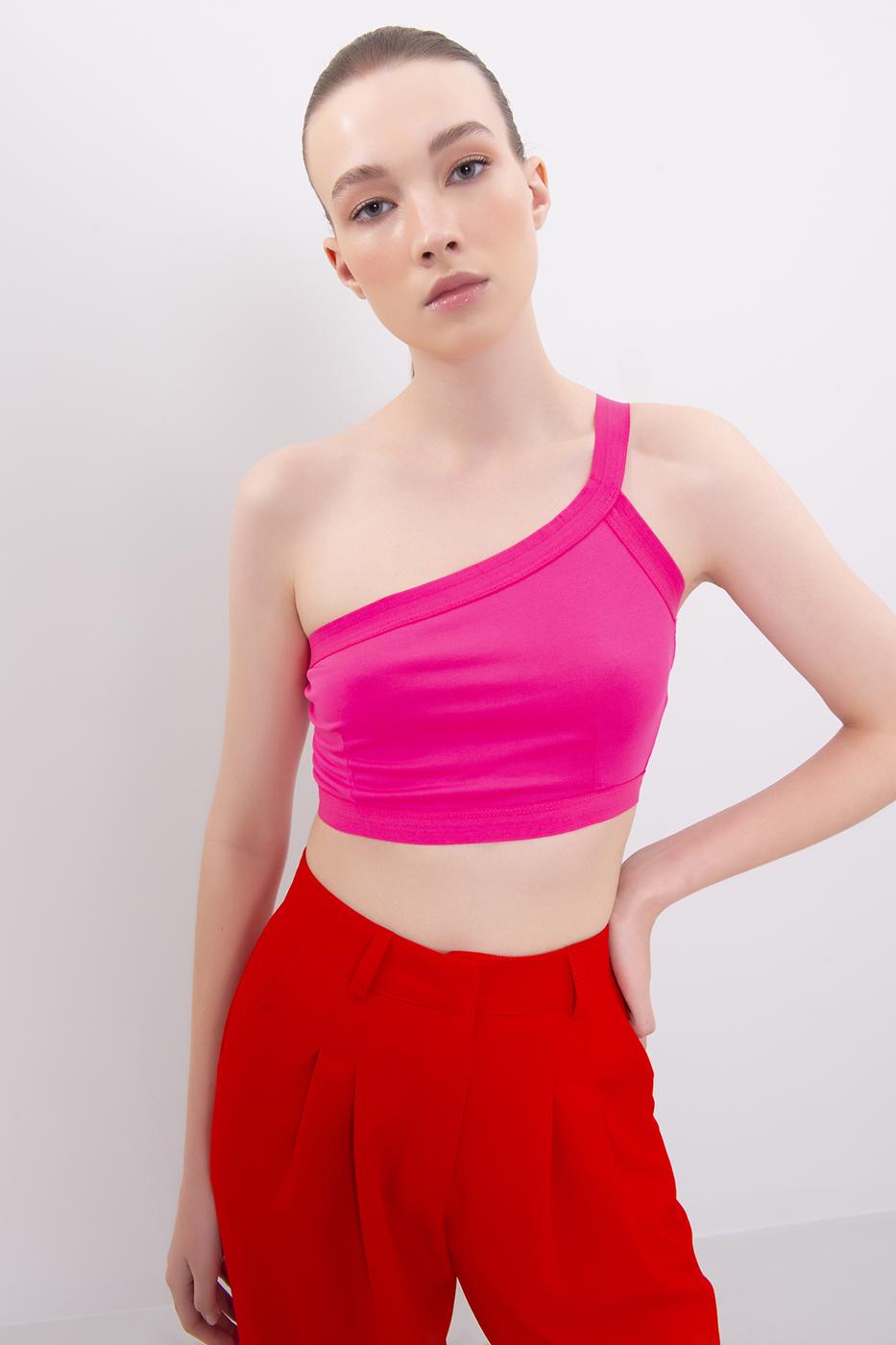BSL Women One Shoulder Strapped Back Crop Top - Dachau
