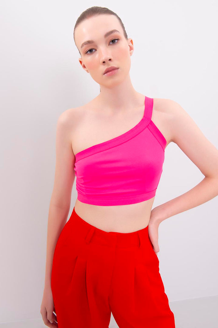 BSL Women One Shoulder Strapped Back Crop Top - Dachau