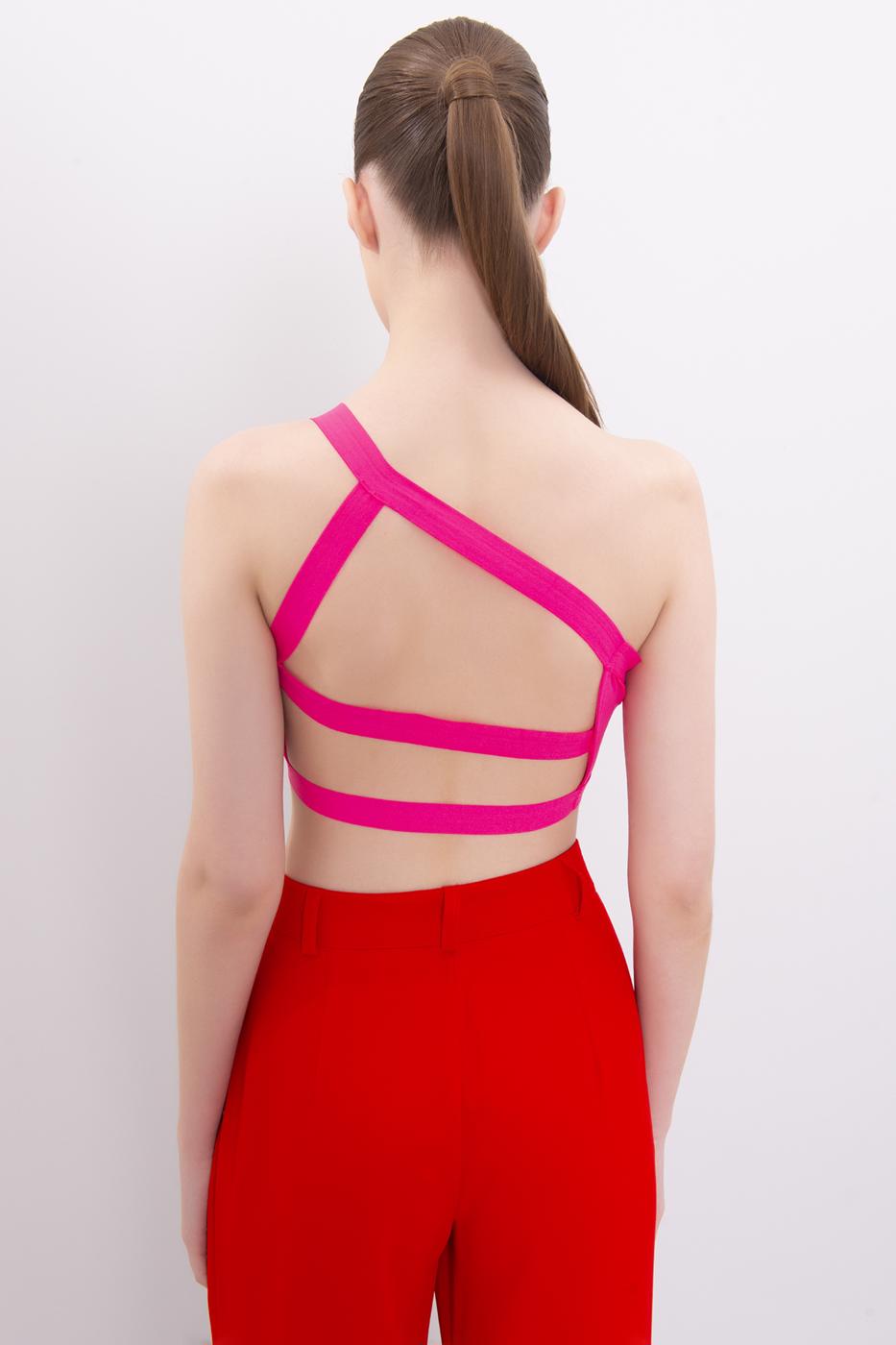 BSL Women One Shoulder Strapped Back Crop Top - Dachau