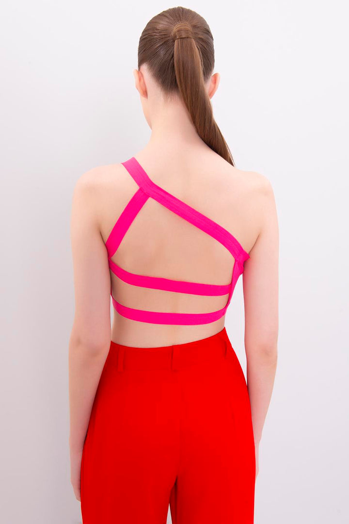 BSL Women One Shoulder Strapped Back Crop Top - Dachau
