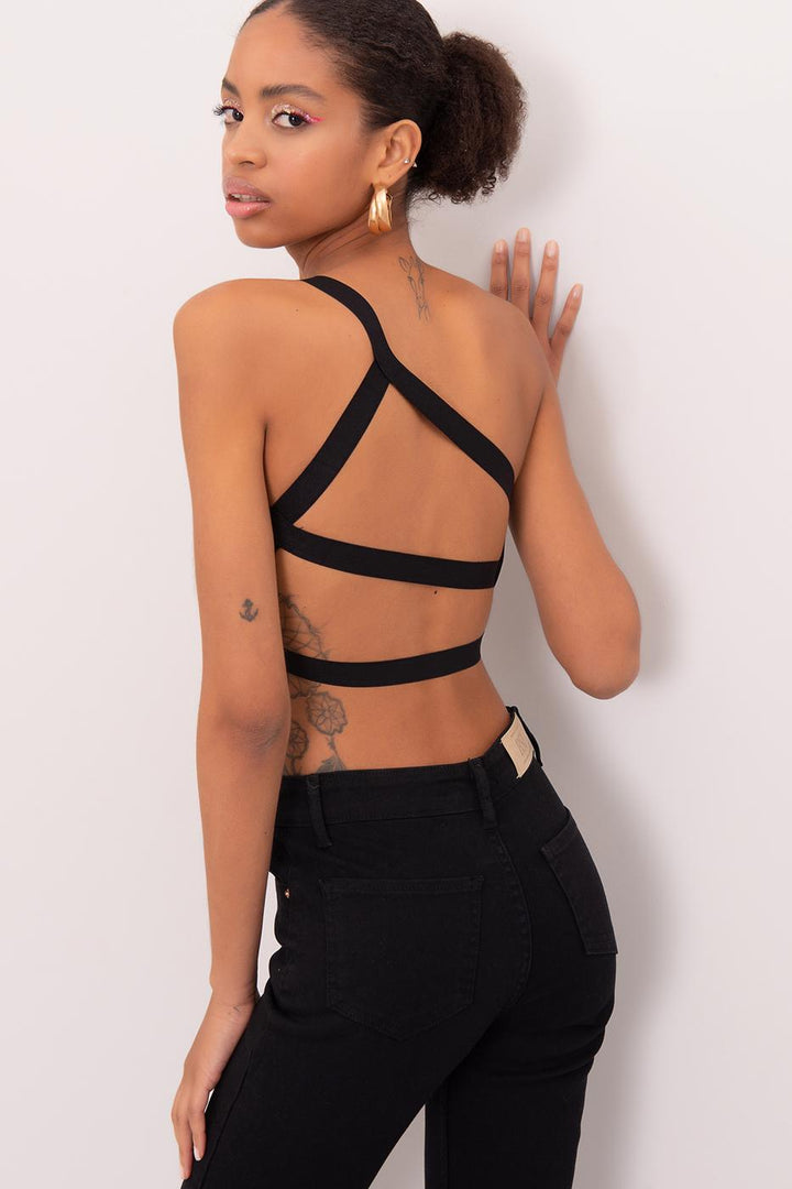 BSL Women One Shoulder Strapped Back Crop Top - Utrecht